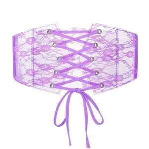 Women Clear Pvc Elastic Corset Belt Lace Wide Stretch Waist Belt For😗